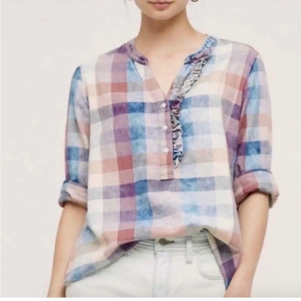 Anthropologie Isabella Sinclair plaid soft ruffle top